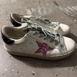 Golden Goose White Sneakers with Pink Glitter Star